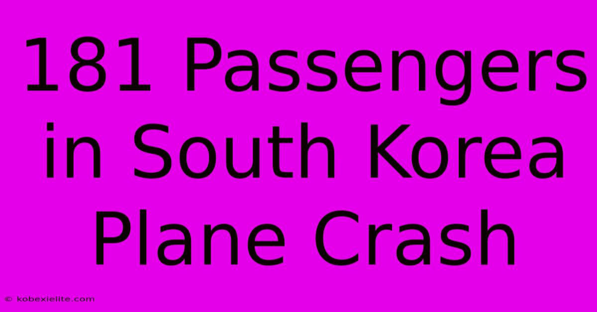 181 Passengers In South Korea Plane Crash