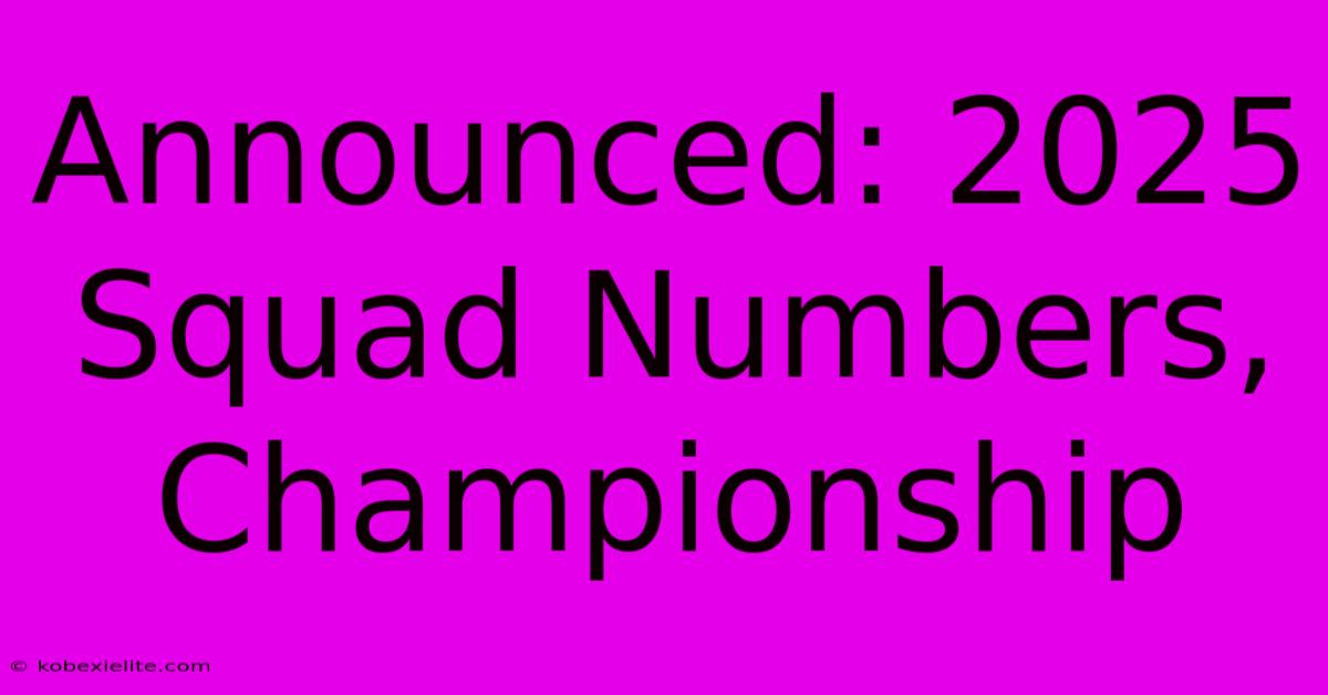 Announced: 2025 Squad Numbers, Championship