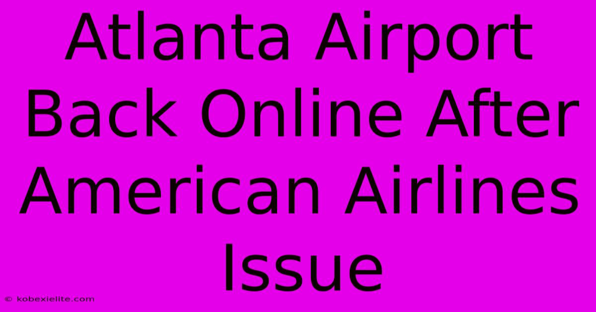 Atlanta Airport Back Online After American Airlines Issue