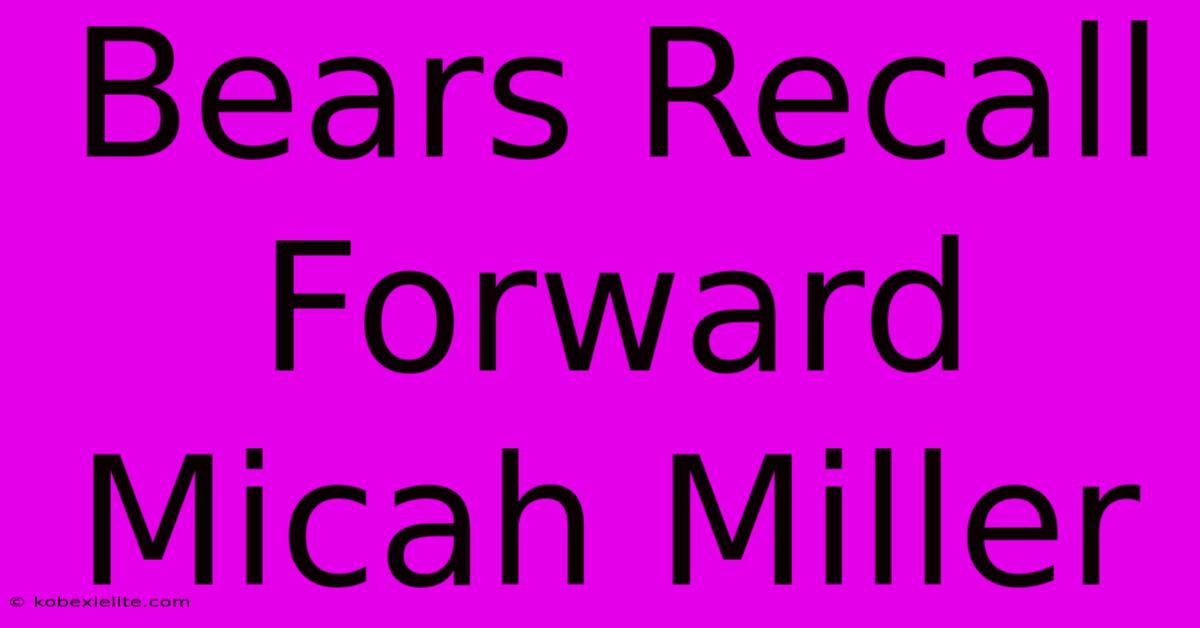 Bears Recall Forward Micah Miller