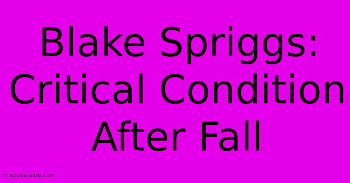 Blake Spriggs: Critical Condition After Fall