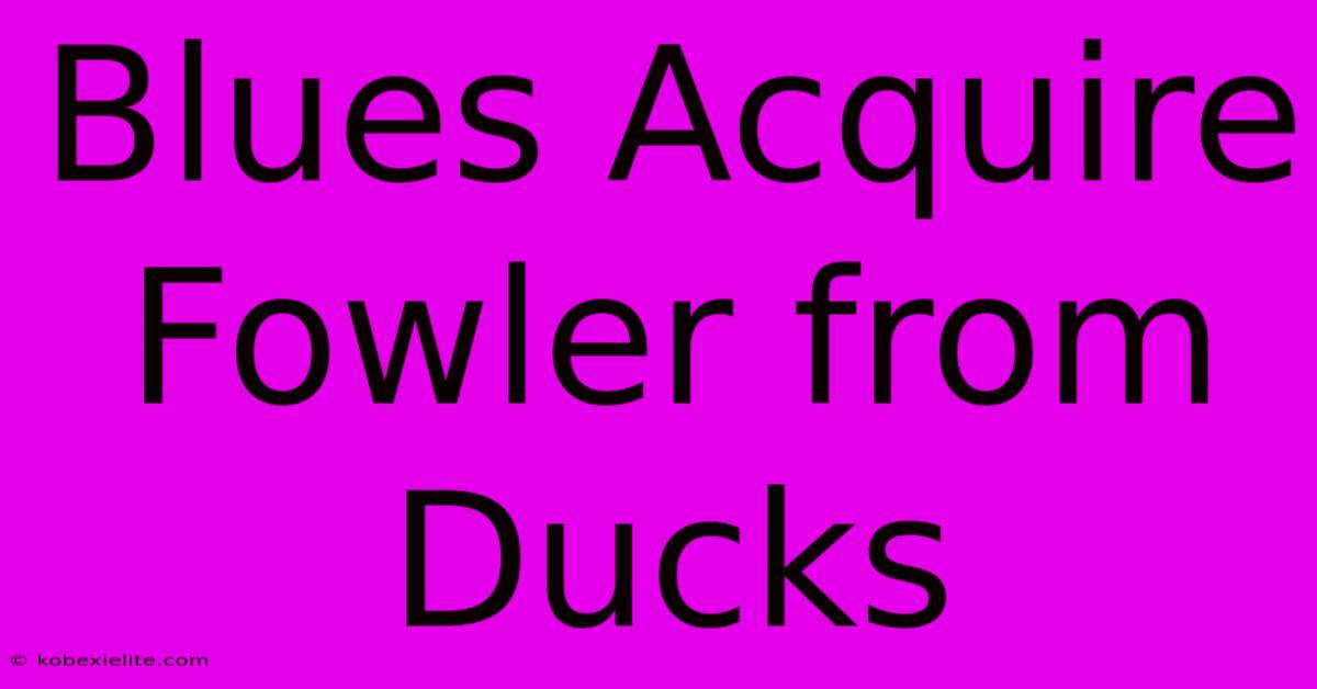 Blues Acquire Fowler From Ducks Blues Acquire Fowler From Ducks