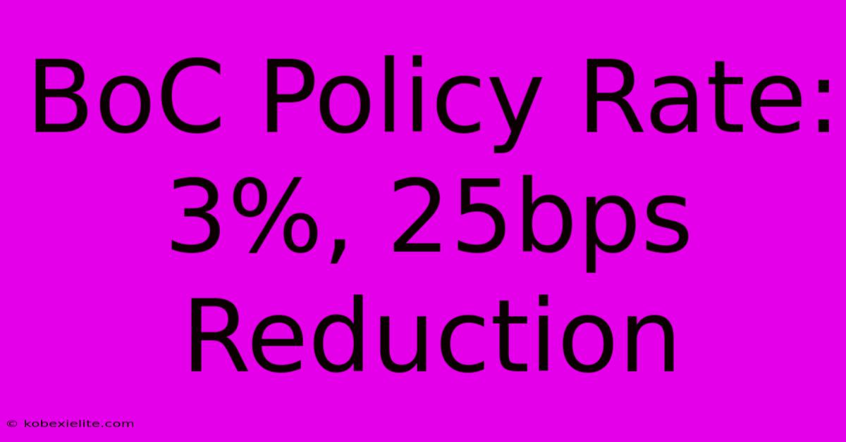 BoC Policy Rate: 3%, 25bps Reduction