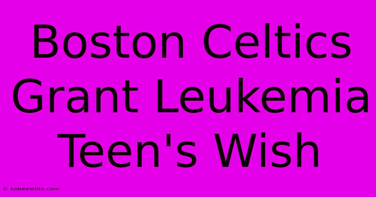 Boston Celtics Grant Leukemia Teen's Wish