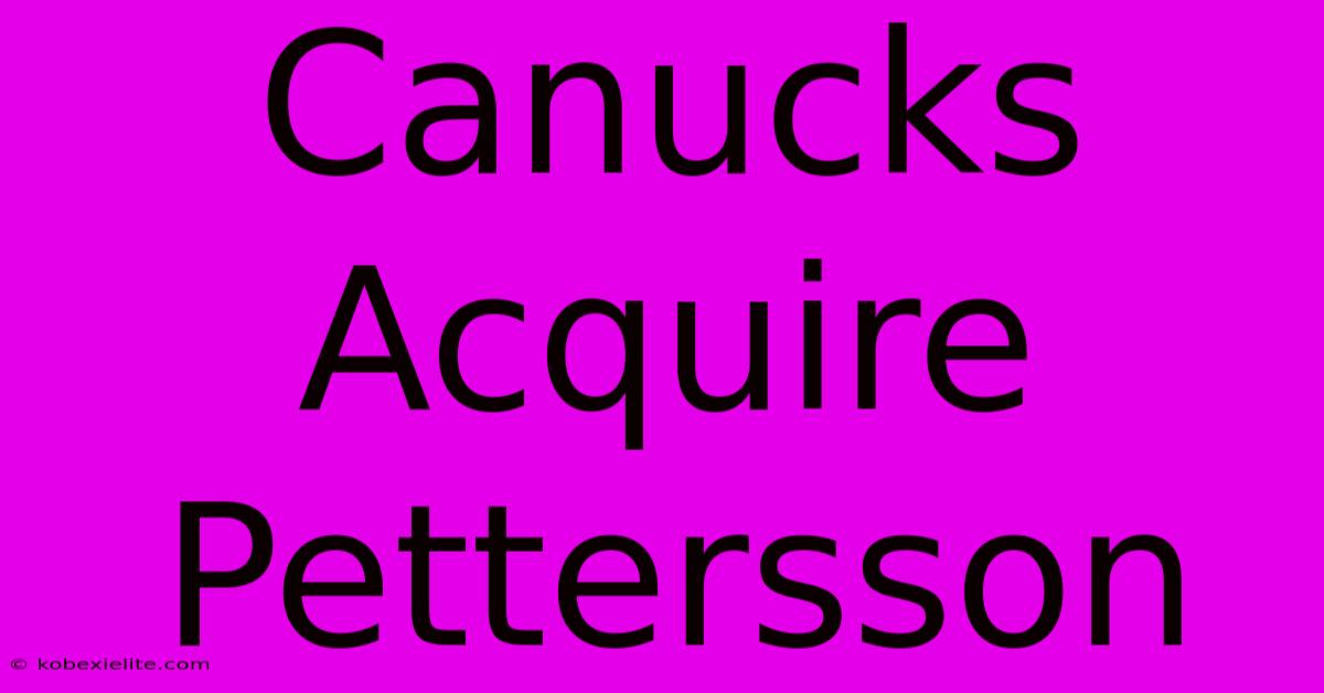 Canucks Acquire Pettersson