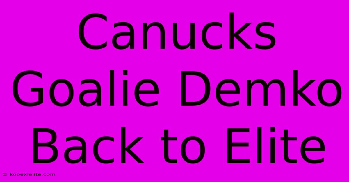 Canucks Goalie Demko Back To Elite