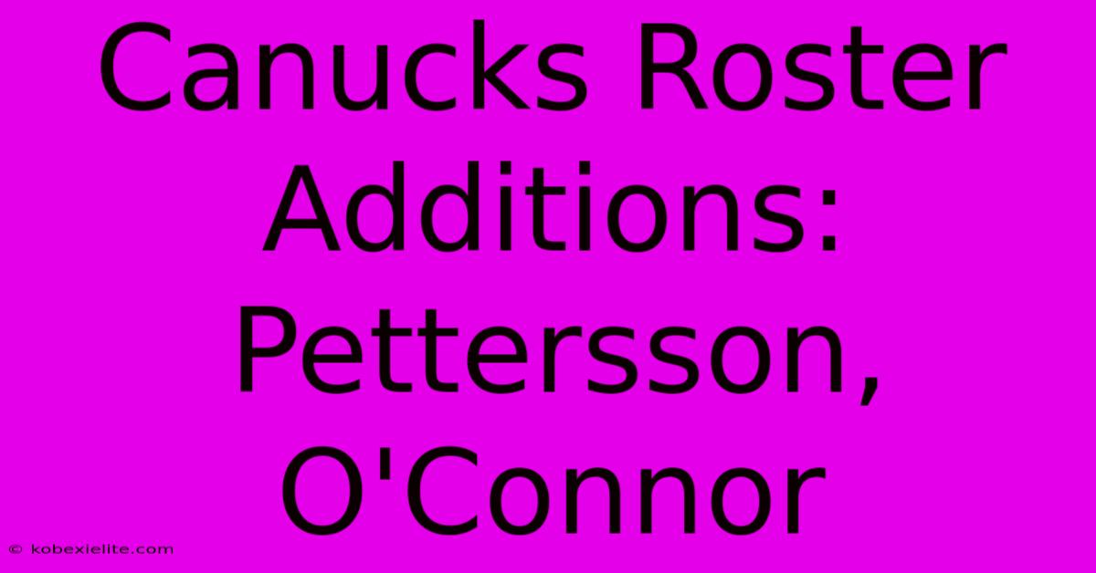 Canucks Roster Additions: Pettersson, O'Connor