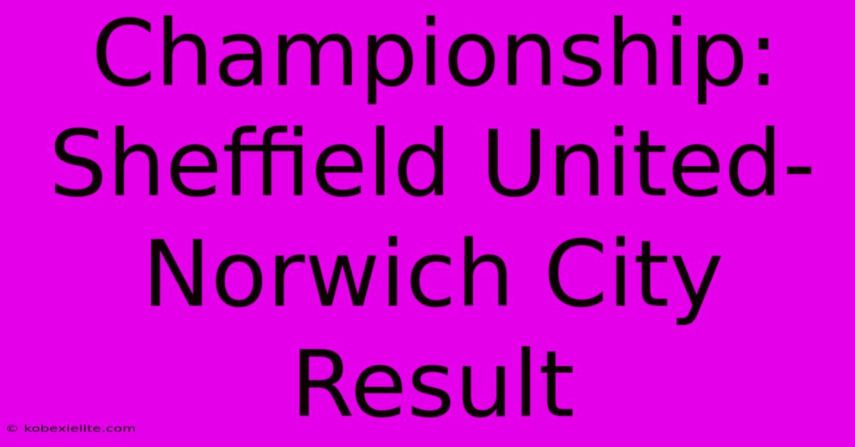 Championship: Sheffield United-Norwich City Result