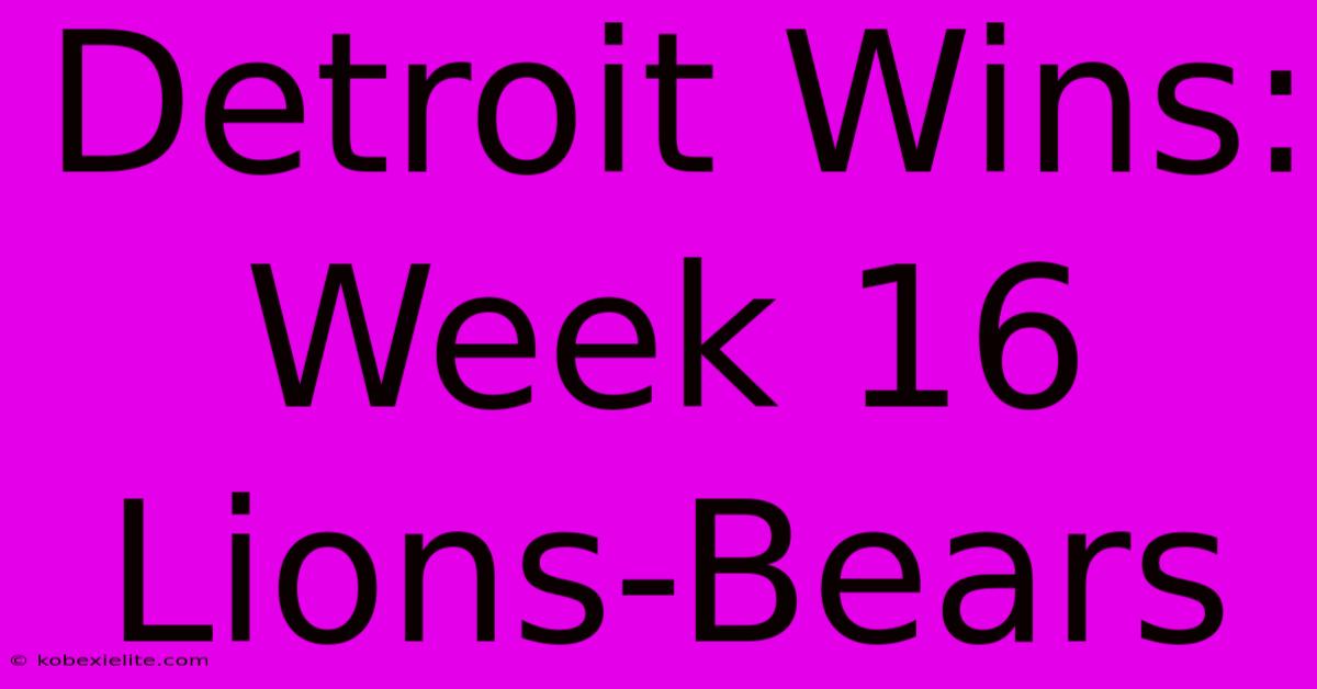 Detroit Wins: Week 16 Lions-Bears