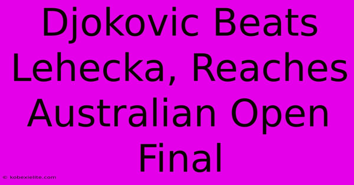 Djokovic Beats Lehecka, Reaches Australian Open Final