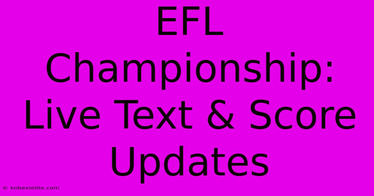 EFL Championship: Live Text & Score Updates