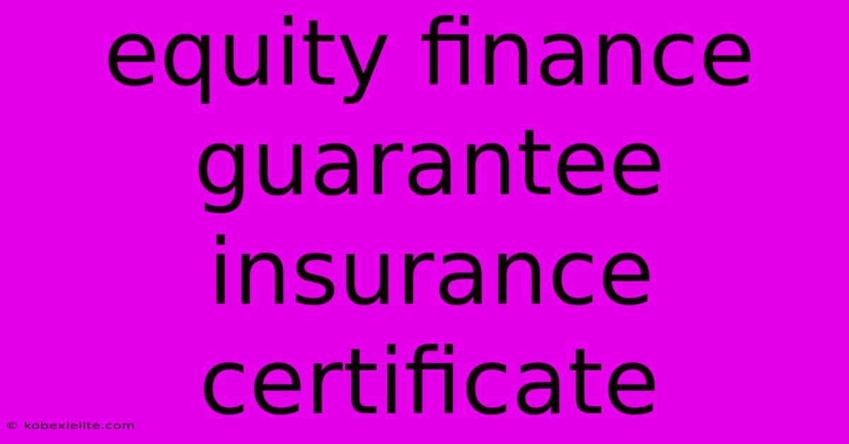 Equity Finance Guarantee Insurance Certificate Equity Finance Guarantee Insurance Certificate