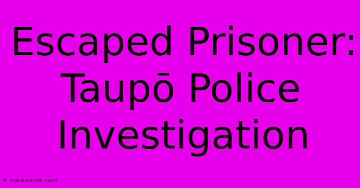 Escaped Prisoner: Taupō Police Investigation