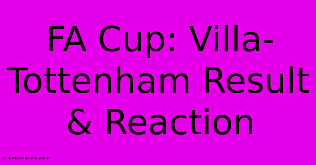 FA Cup: Villa-Tottenham Result & Reaction