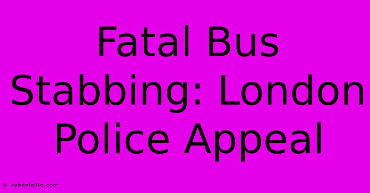 Fatal Bus Stabbing: London Police Appeal