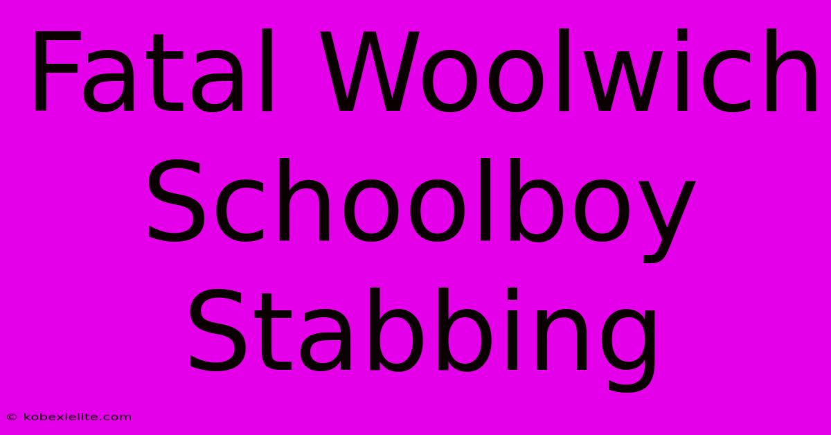 Fatal Woolwich Schoolboy Stabbing