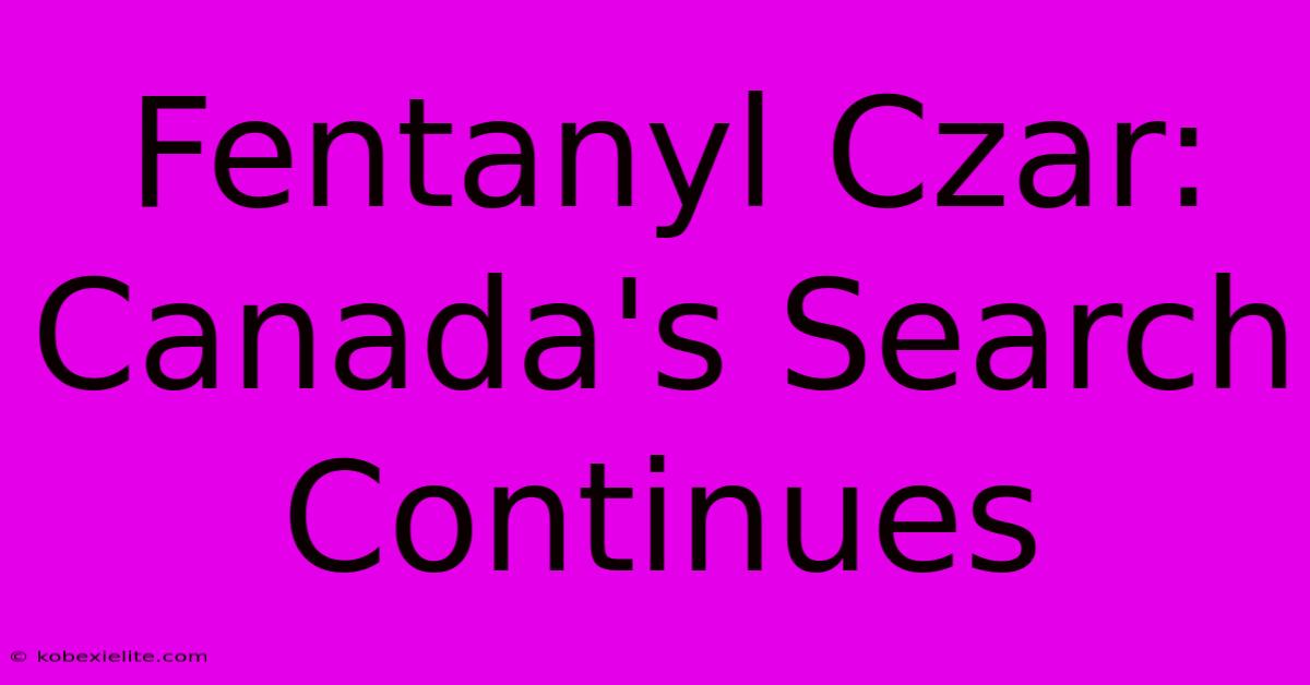 Fentanyl Czar: Canada's Search Continues