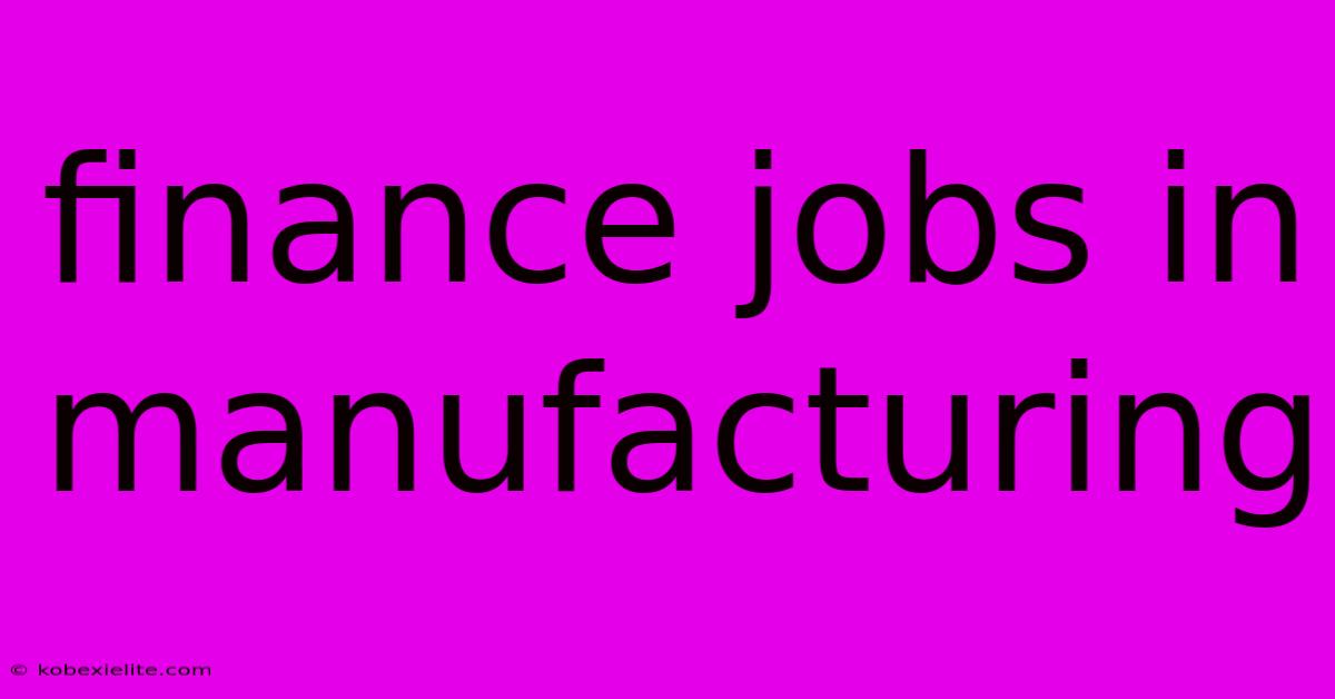 Finance Jobs In Manufacturing Finance Jobs In Manufacturing