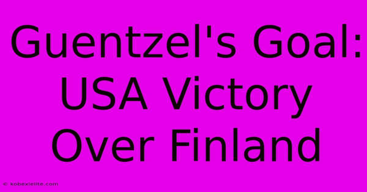 Guentzel's Goal: USA Victory Over Finland