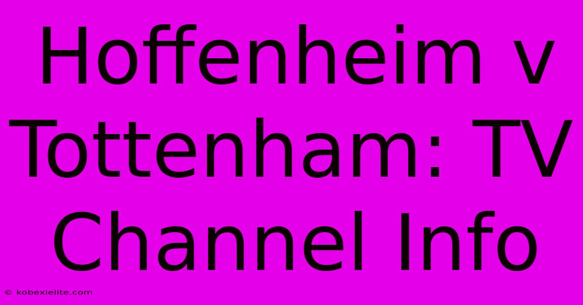 Hoffenheim V Tottenham: TV Channel Info