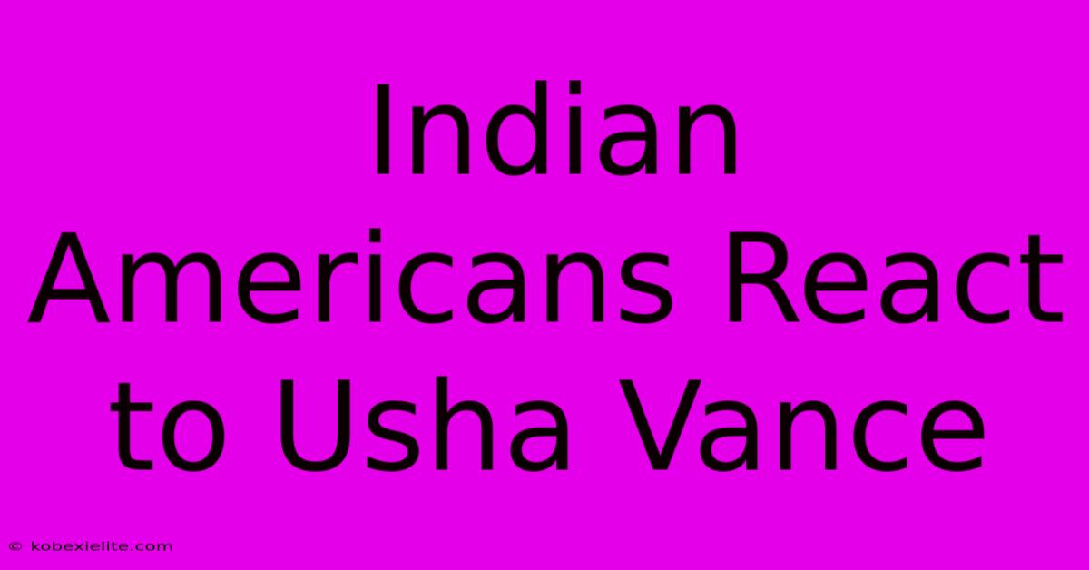 Indian Americans React To Usha Vance