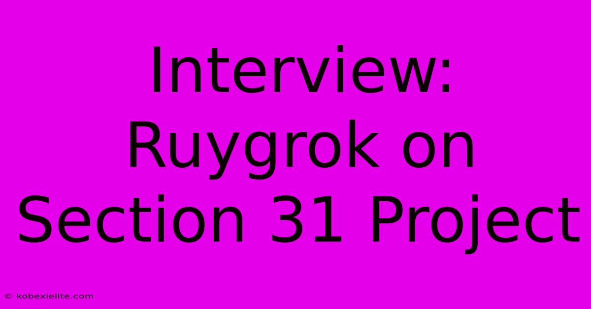 Interview: Ruygrok On Section 31 Project