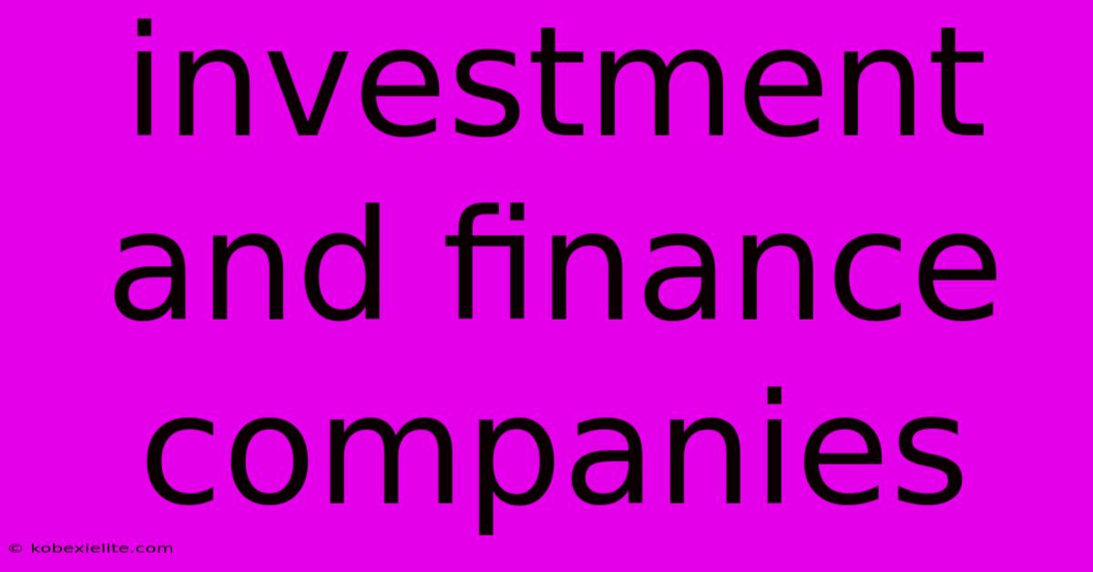 Investment And Finance Companies Investment And Finance Companies