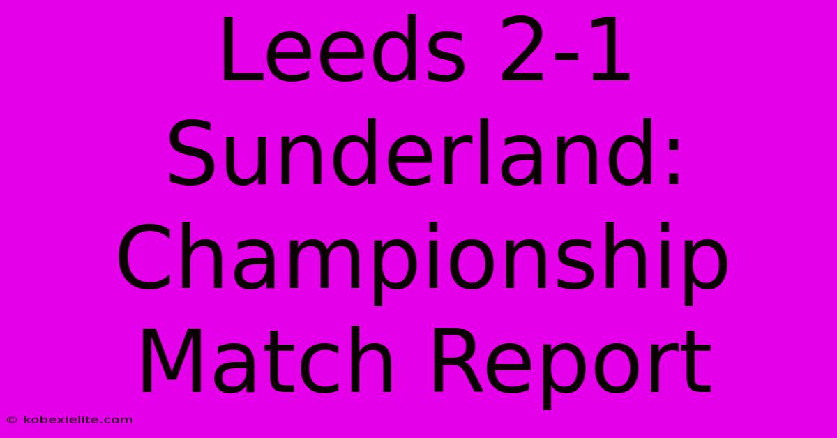 Leeds 2-1 Sunderland: Championship Match Report