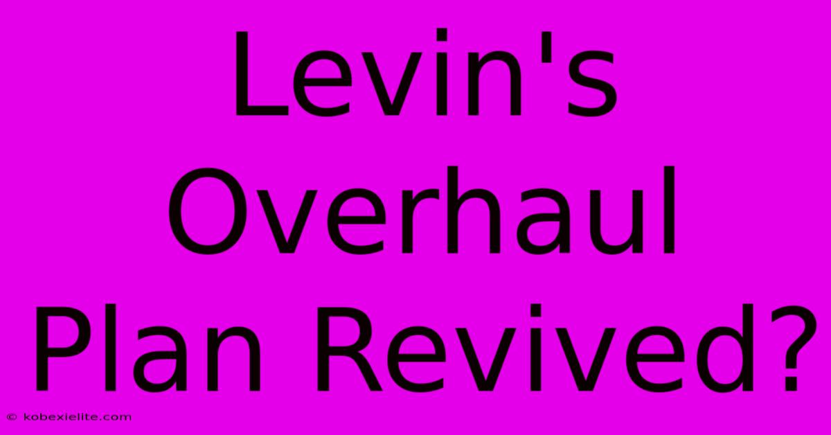 Levin's Overhaul Plan Revived? Levin's Overhaul Plan Revived?
