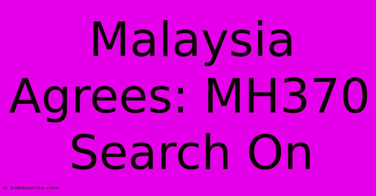 Malaysia Agrees: MH370 Search On