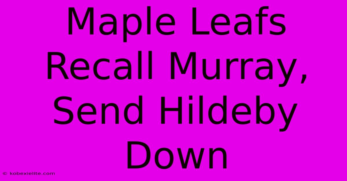 Maple Leafs Recall Murray, Send Hildeby Down