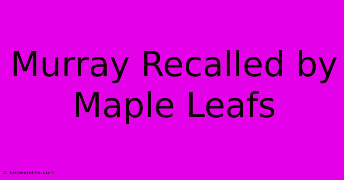 Murray Recalled By Maple Leafs