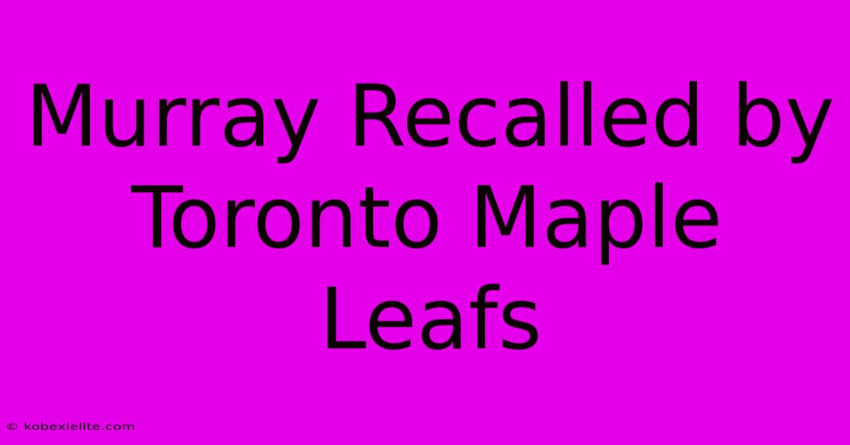 Murray Recalled By Toronto Maple Leafs