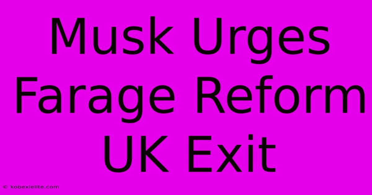 Musk Urges Farage Reform UK Exit