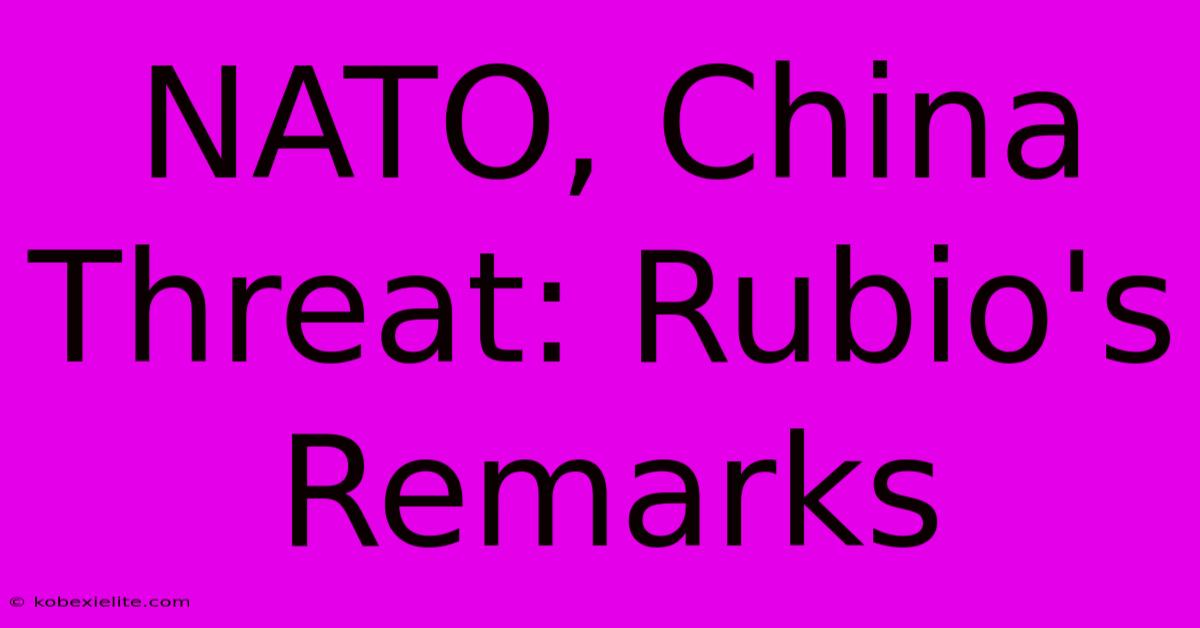 NATO, China Threat: Rubio's Remarks