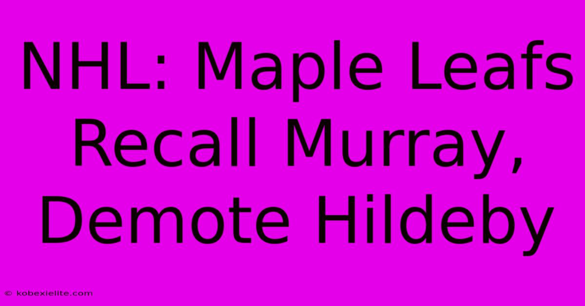 NHL: Maple Leafs Recall Murray, Demote Hildeby