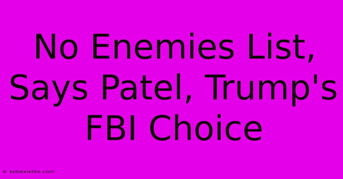 No Enemies List, Says Patel, Trump's FBI Choice