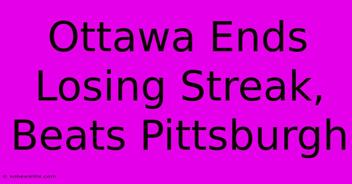 Ottawa Ends Losing Streak, Beats Pittsburgh