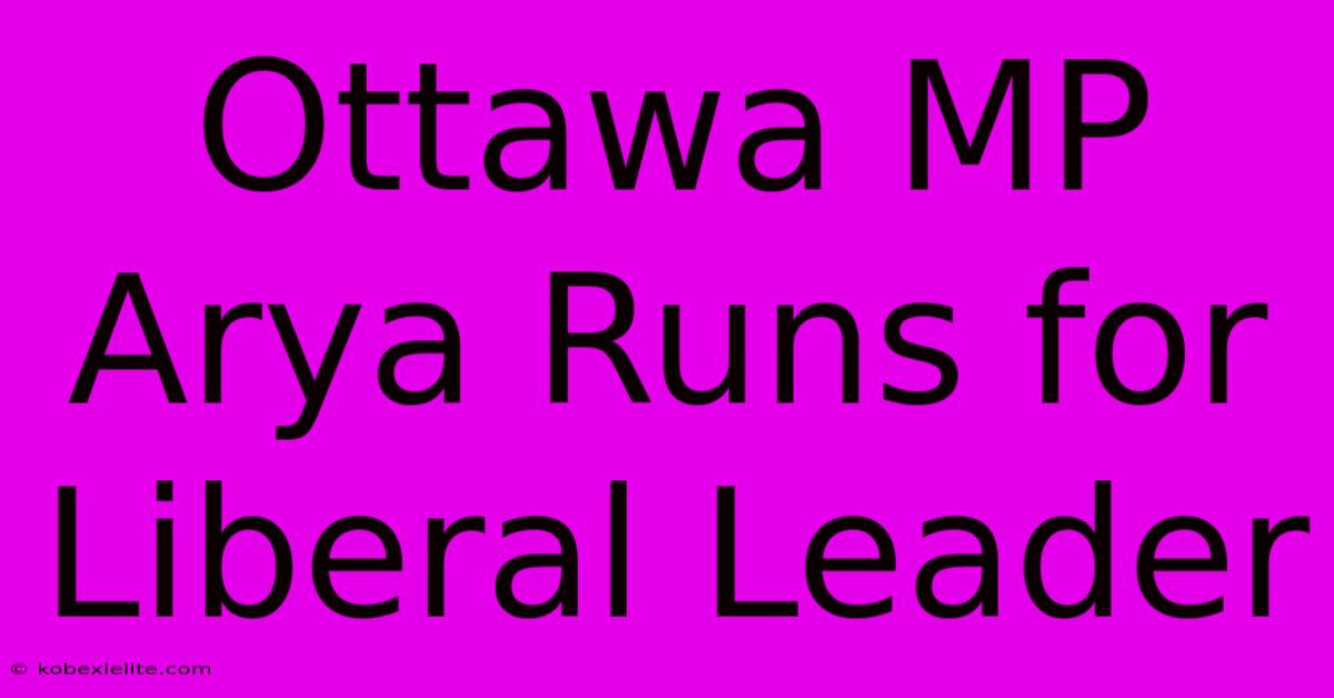 Ottawa MP Arya Runs For Liberal Leader