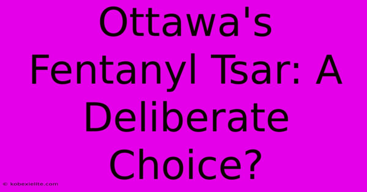 Ottawa's Fentanyl Tsar: A Deliberate Choice?