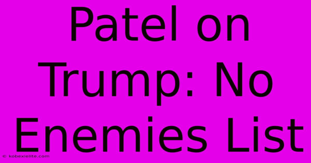 Patel On Trump: No Enemies List