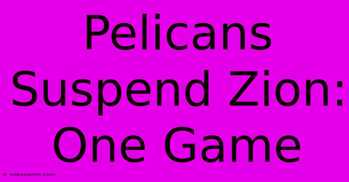 Pelicans Suspend Zion: One Game