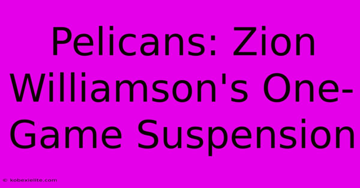 Pelicans: Zion Williamson's One-Game Suspension