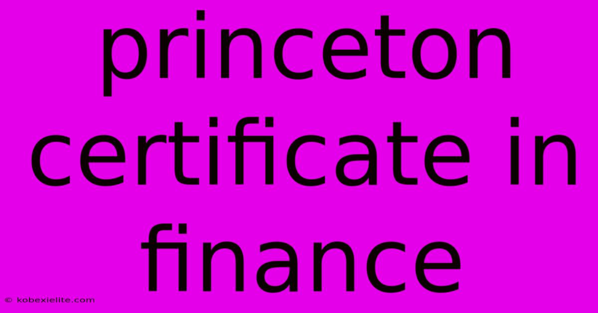 Princeton Certificate In Finance Princeton Certificate In Finance
