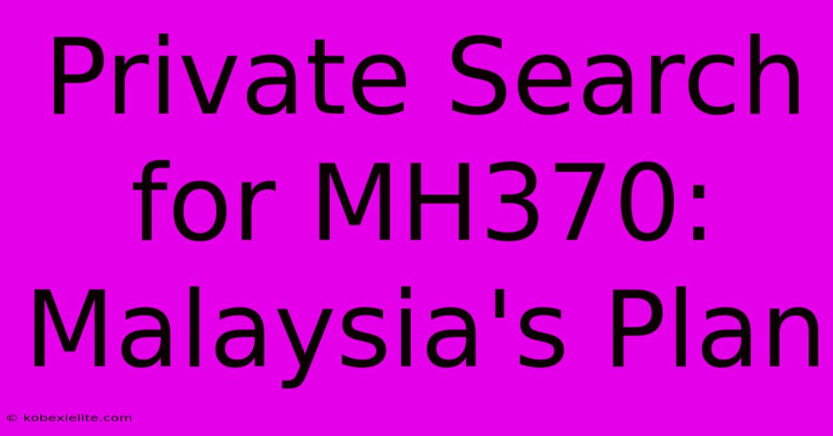 Private Search For MH370: Malaysia's Plan