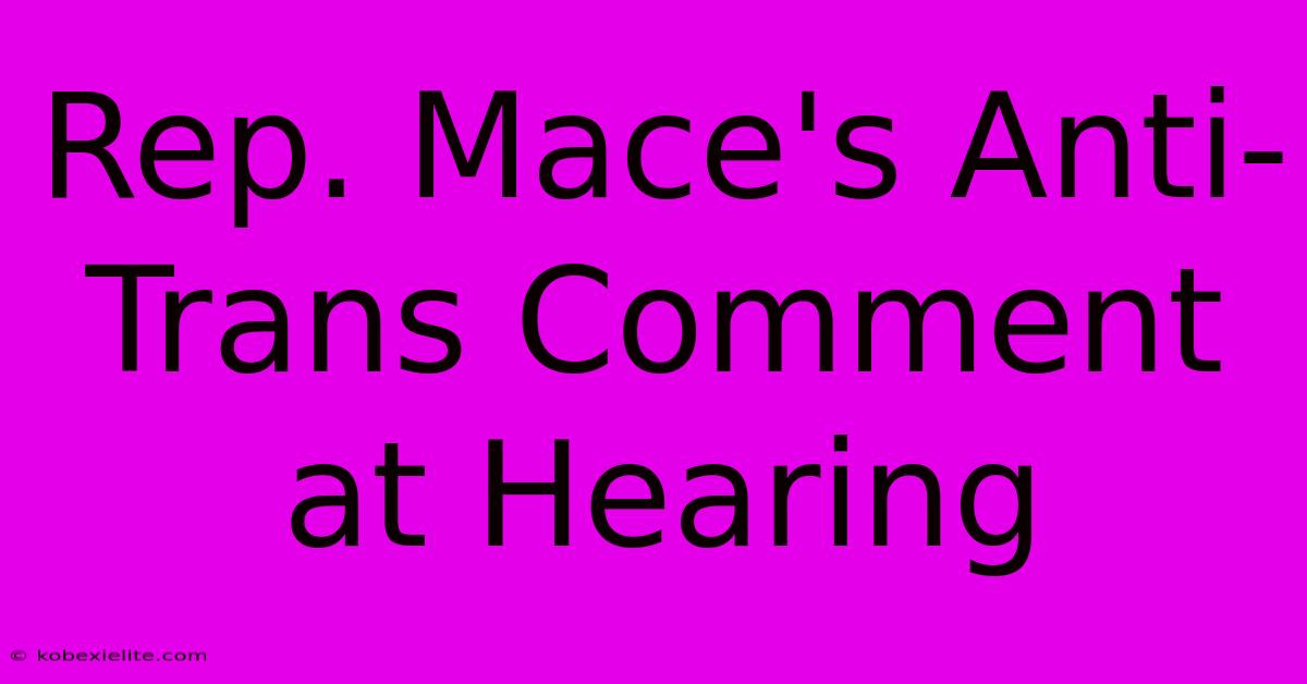 Rep. Mace's Anti-Trans Comment At Hearing