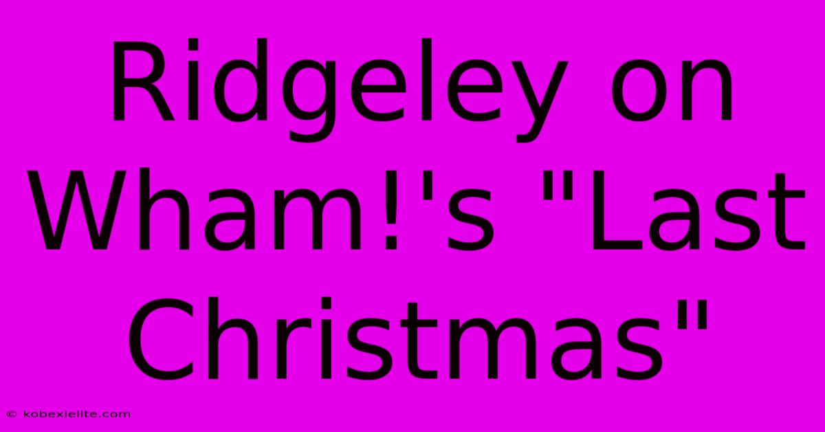 Ridgeley On Wham!'s Ridgeley On Wham!'s
