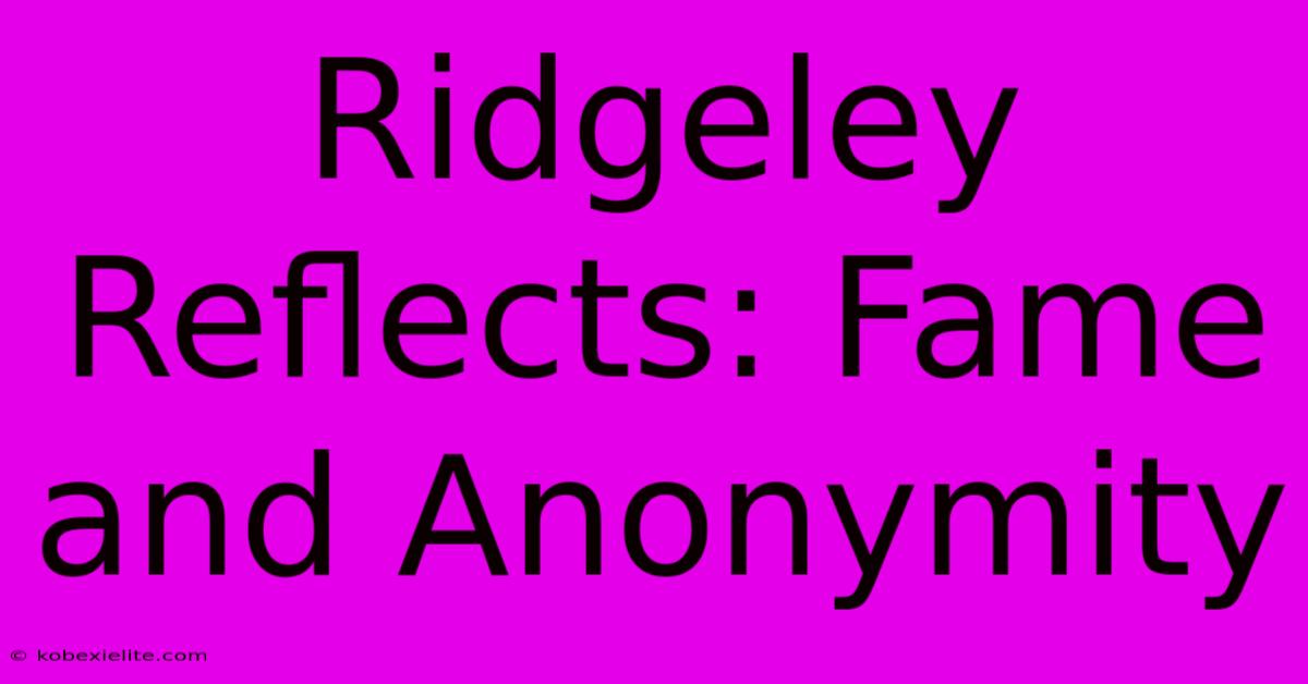 Ridgeley Reflects: Fame And Anonymity Ridgeley Reflects: Fame And Anonymity