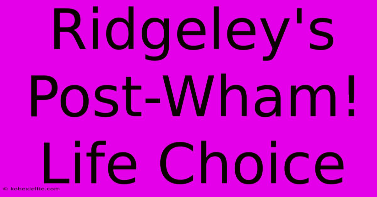 Ridgeley's Post-Wham! Life Choice Ridgeley's Post-Wham! Life Choice