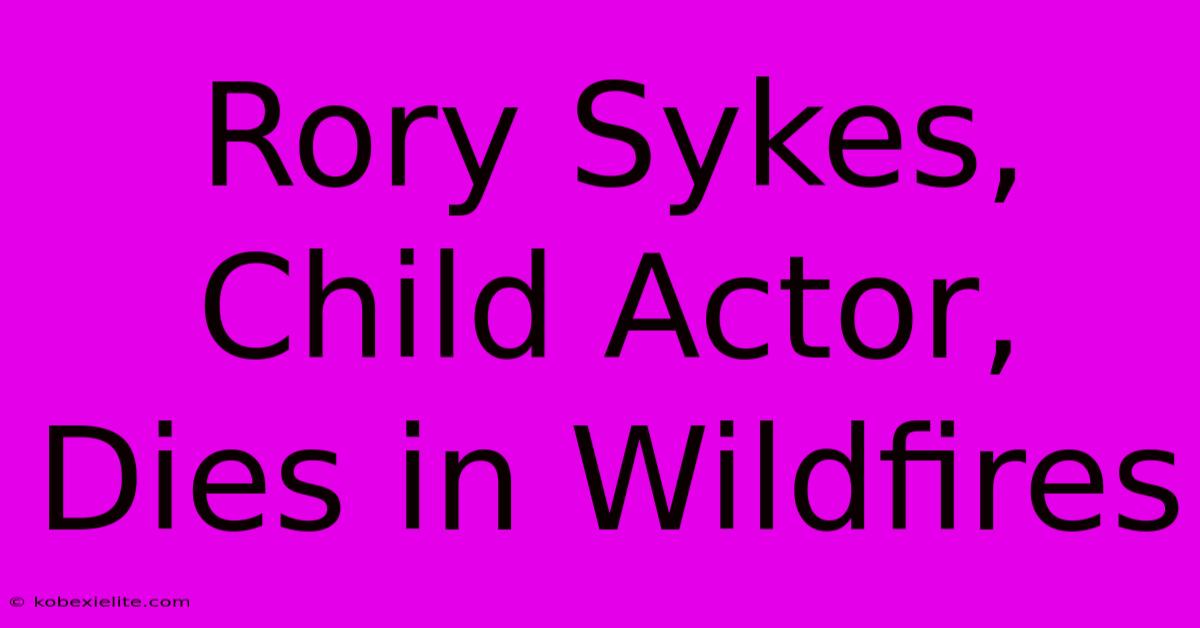 Rory Sykes, Child Actor, Dies In Wildfires